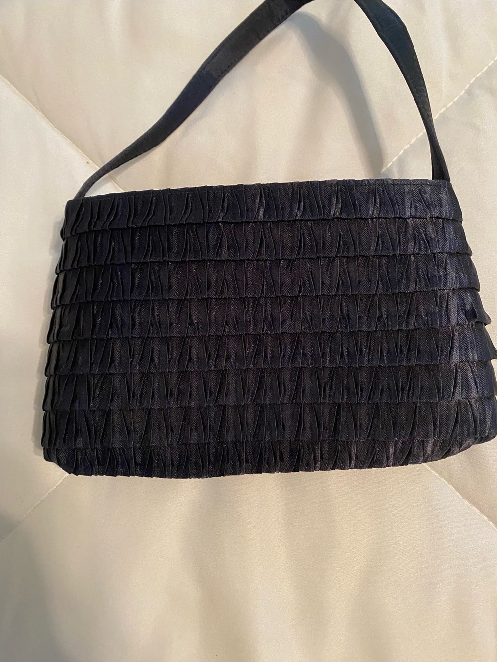 Elegant Black Ruffled Shoulder Bag